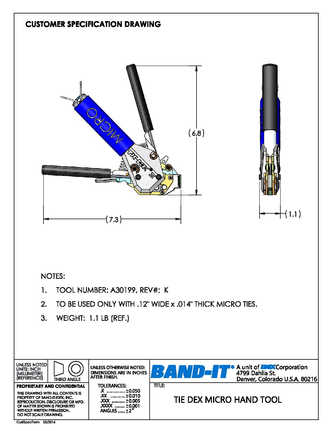 Band-It A30199 Tie-Dex II Tool for Micro Size Bands